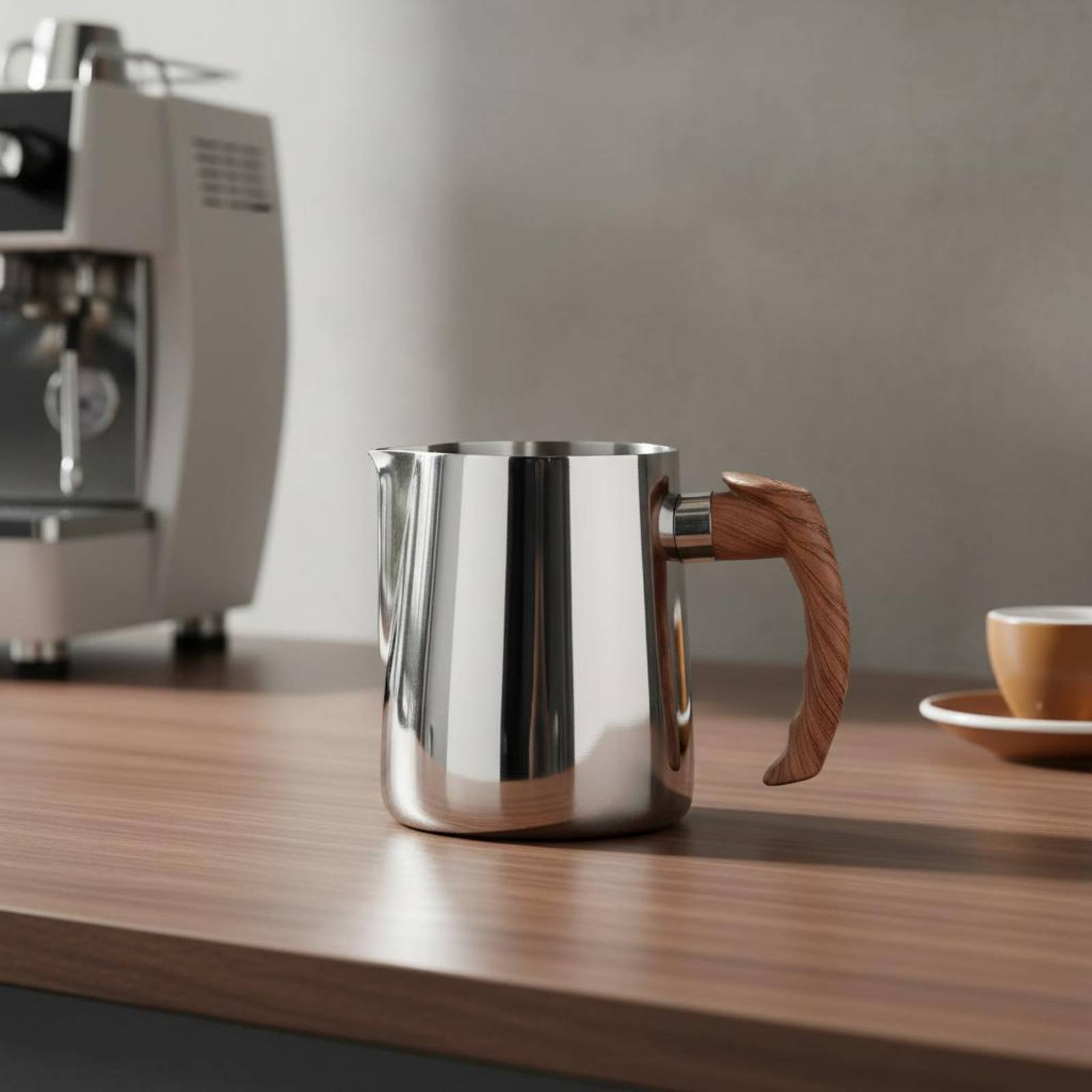 إبريق فن اللاتيه بمقبض خشبي وإ - مراجعة Milk Steaming Pitcher وسعره