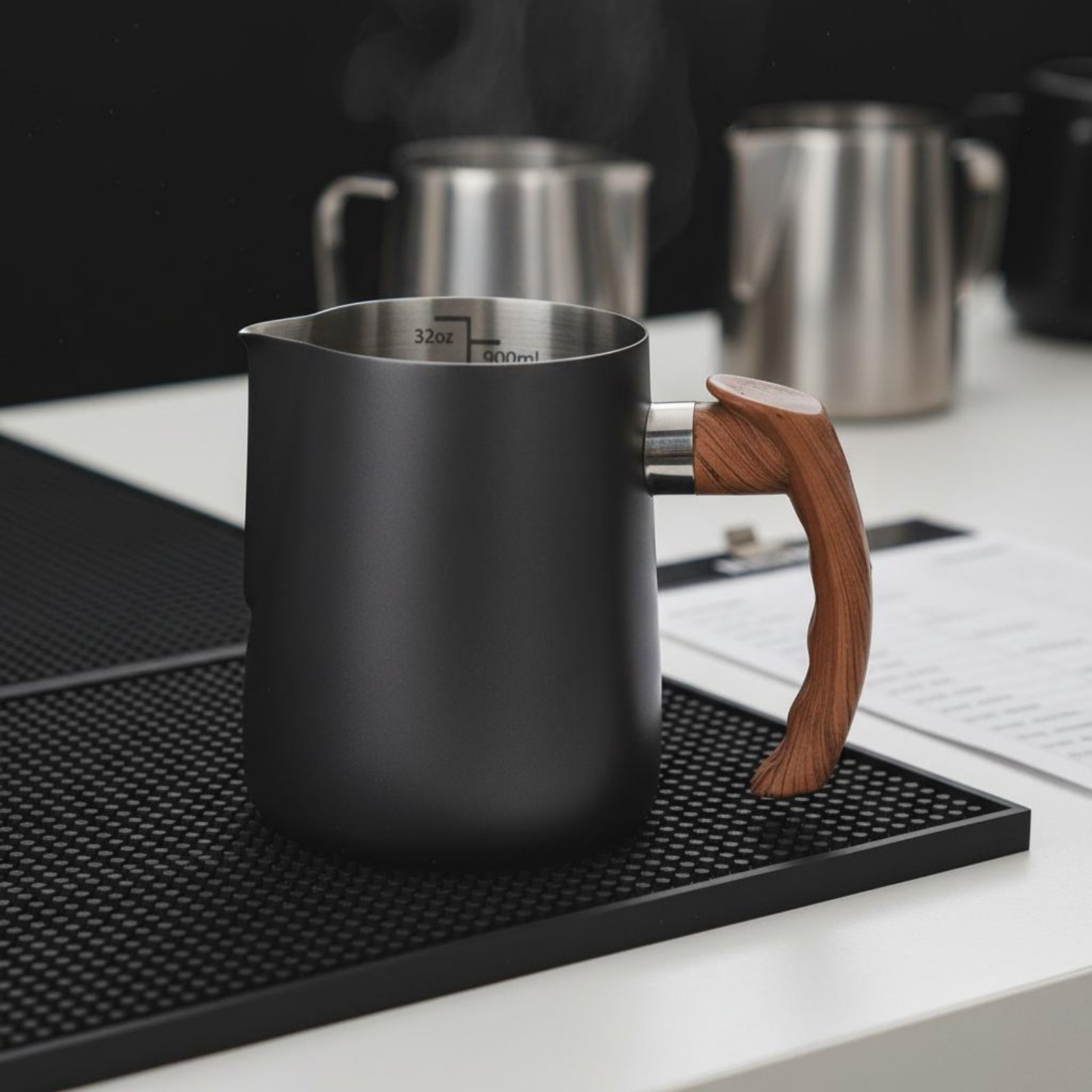 إبريق فن اللاتيه بمقبض خشبي وإ - مراجعة Milk Steaming Pitcher وسعره